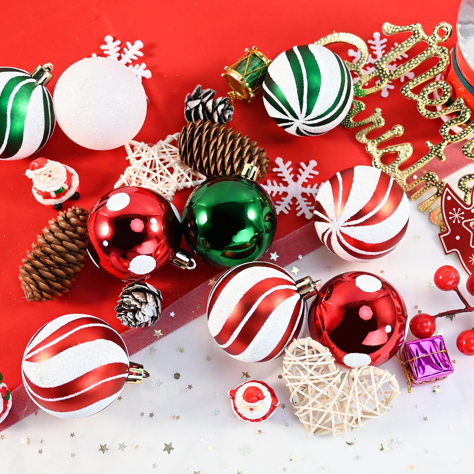 ホリデーパーティー用品 クリスマスボール飾り赤ホワイトクリスマスツリー Amazon.co.jp: クリスマスボールオーナメント 30個 2.36インチ レッド